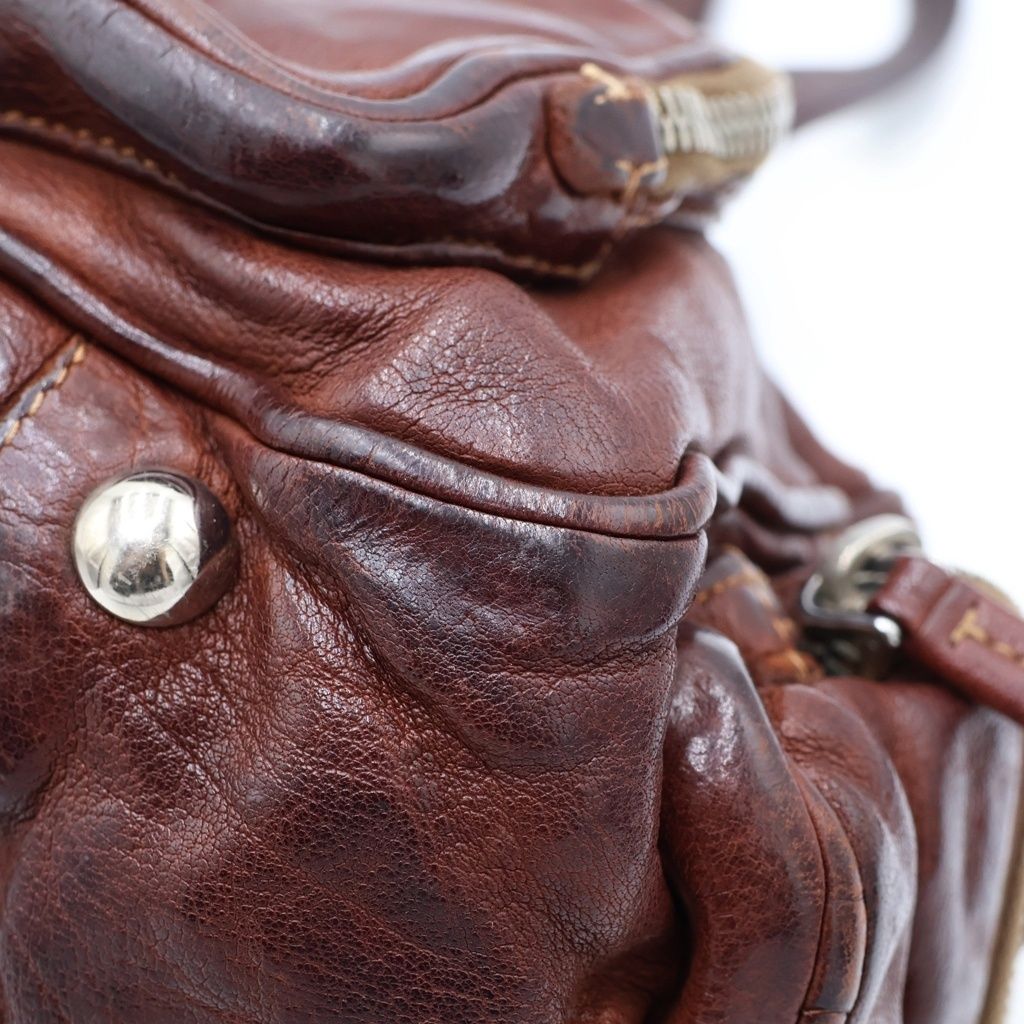 Prada Washed Leather Boston Bag Brown Silver — view 5