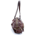 Prada Washed Leather Boston Bag Brown Silver — view 3