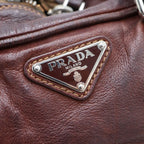 Prada Washed Leather Boston Bag Brown Silver — view 6