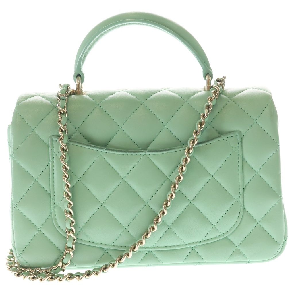 Chanel Top Handle Mini Flap Chain Shoulder Bag Light Green Lambskin Gold — view 2
