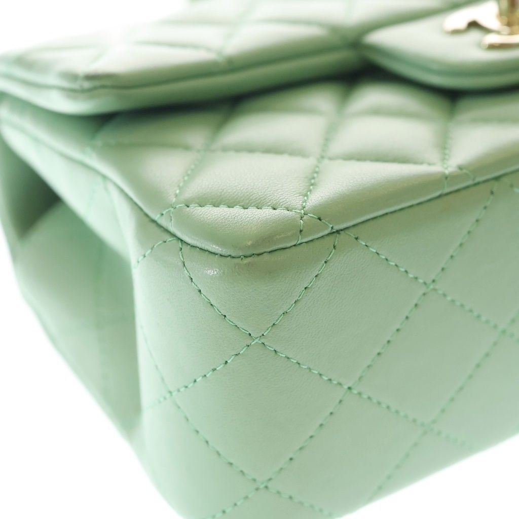 Chanel Top Handle Mini Flap Chain Shoulder Bag Light Green Lambskin Gold — view 5