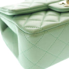 Chanel Top Handle Mini Flap Chain Shoulder Bag Light Green Lambskin Gold — view 5