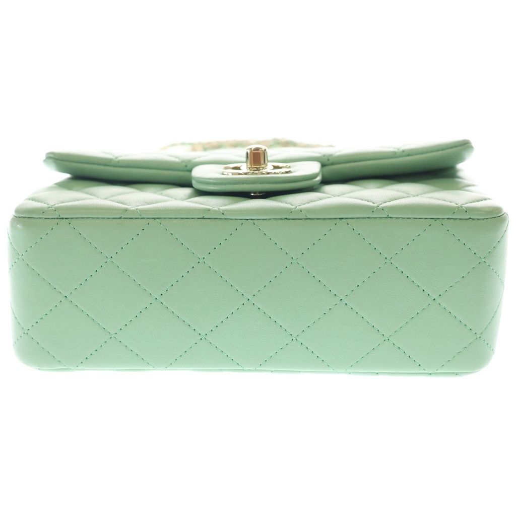 Chanel Top Handle Mini Flap Chain Shoulder Bag Light Green Lambskin Gold — view 4
