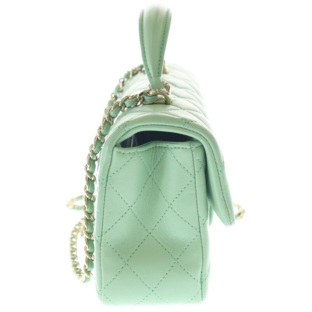 Chanel Top Handle Mini Flap Chain Shoulder Bag Light Green Lambskin Gold — view 3
