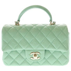 Chanel Top Handle Mini Flap Chain Shoulder Bag Light Green Lambskin Gold