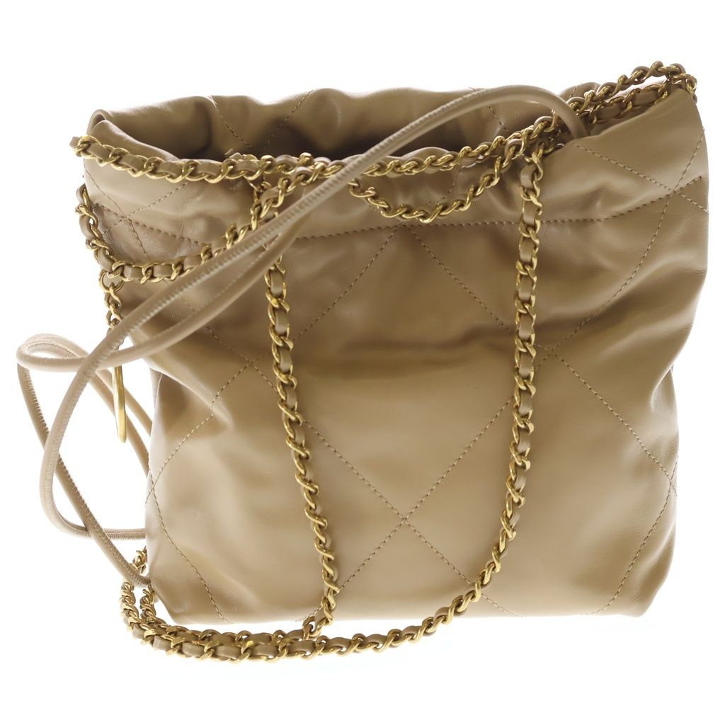 Chanel Quilted 22 Mini Calfskin Gold 2-Way Chain Shoulder Bag Plate Beige — view 2
