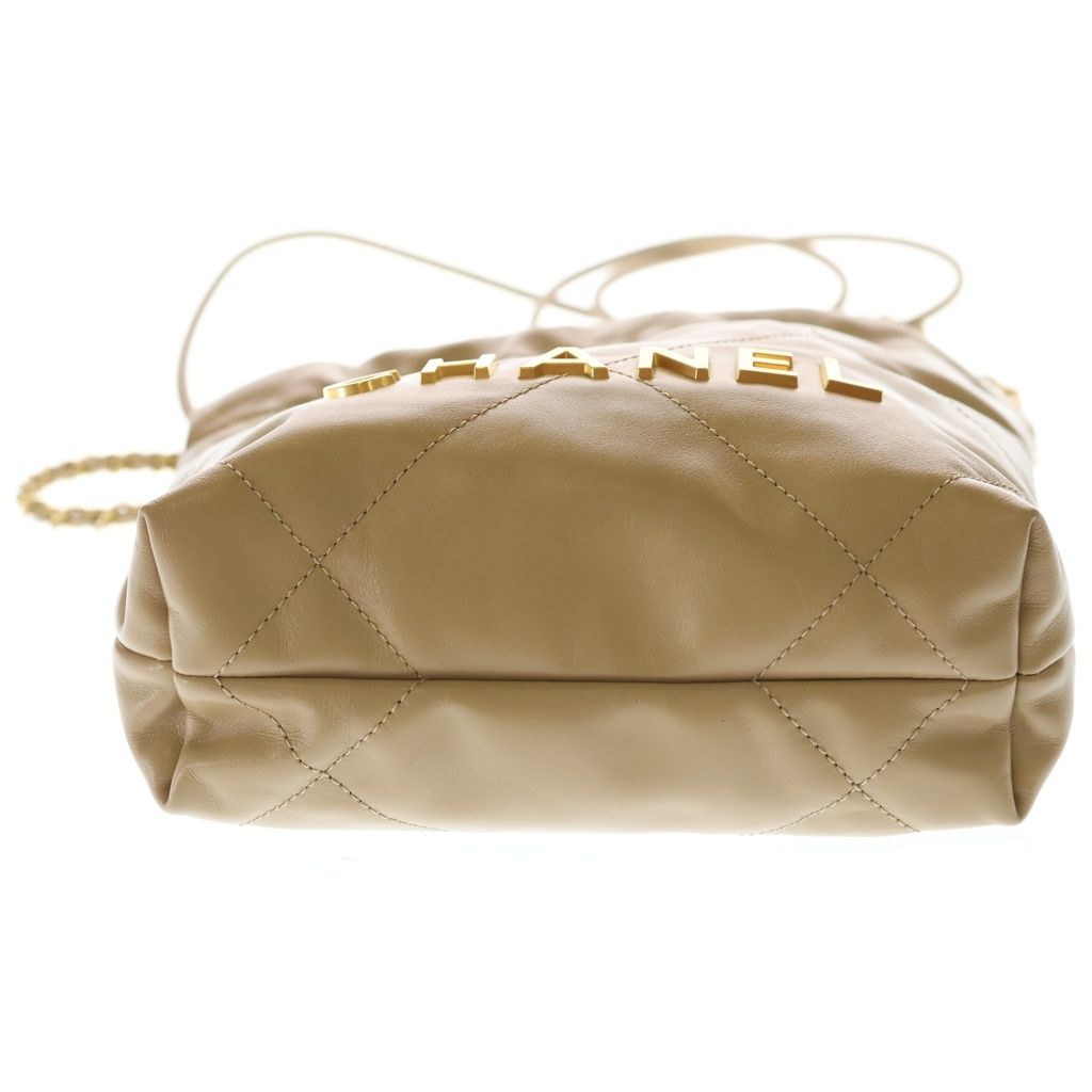 Chanel Quilted 22 Mini Calfskin Gold 2-Way Chain Shoulder Bag Plate Beige — view 4