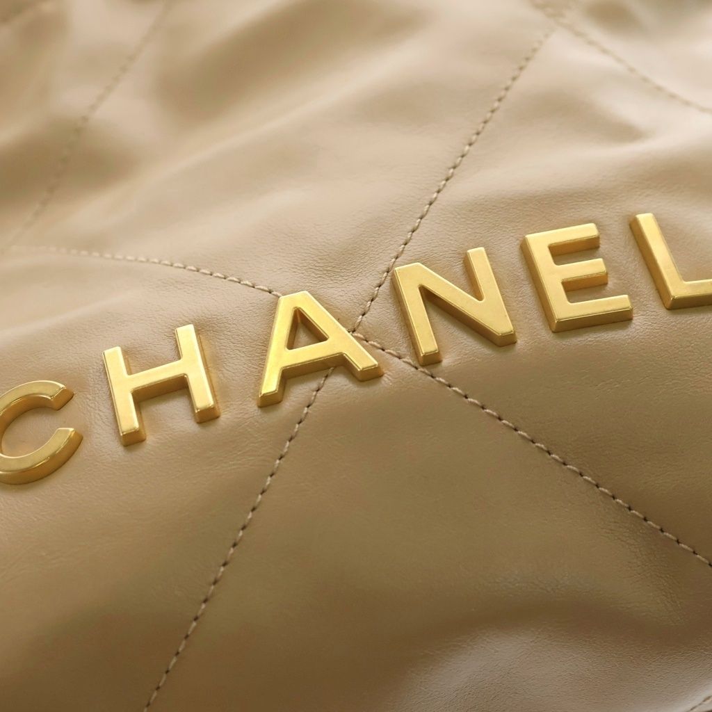 Chanel Quilted 22 Mini Calfskin Gold 2-Way Chain Shoulder Bag Plate Beige — view 6
