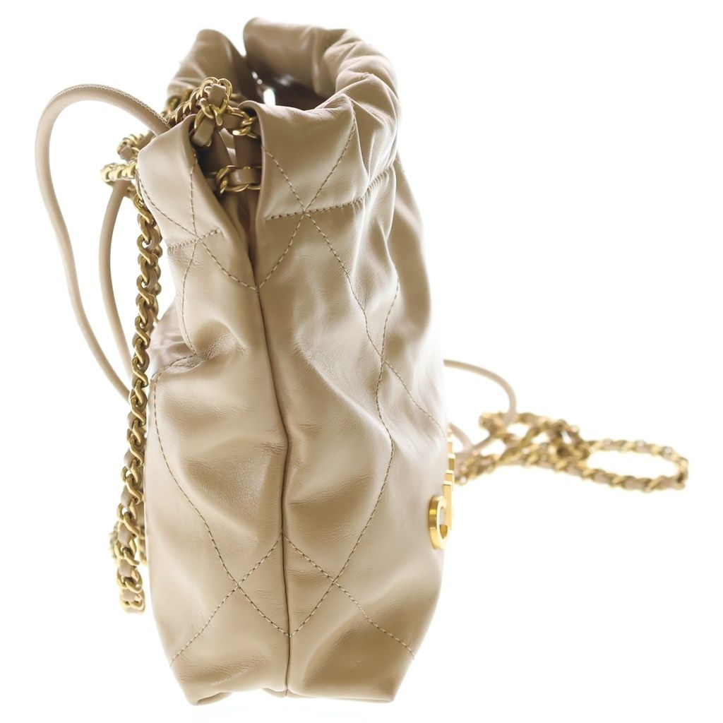 Chanel Quilted 22 Mini Calfskin Gold 2-Way Chain Shoulder Bag Plate Beige — view 3