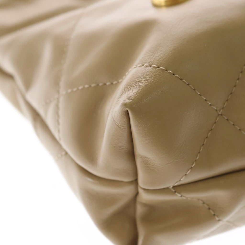 Chanel Quilted 22 Mini Calfskin Gold 2-Way Chain Shoulder Bag Plate Beige — view 5