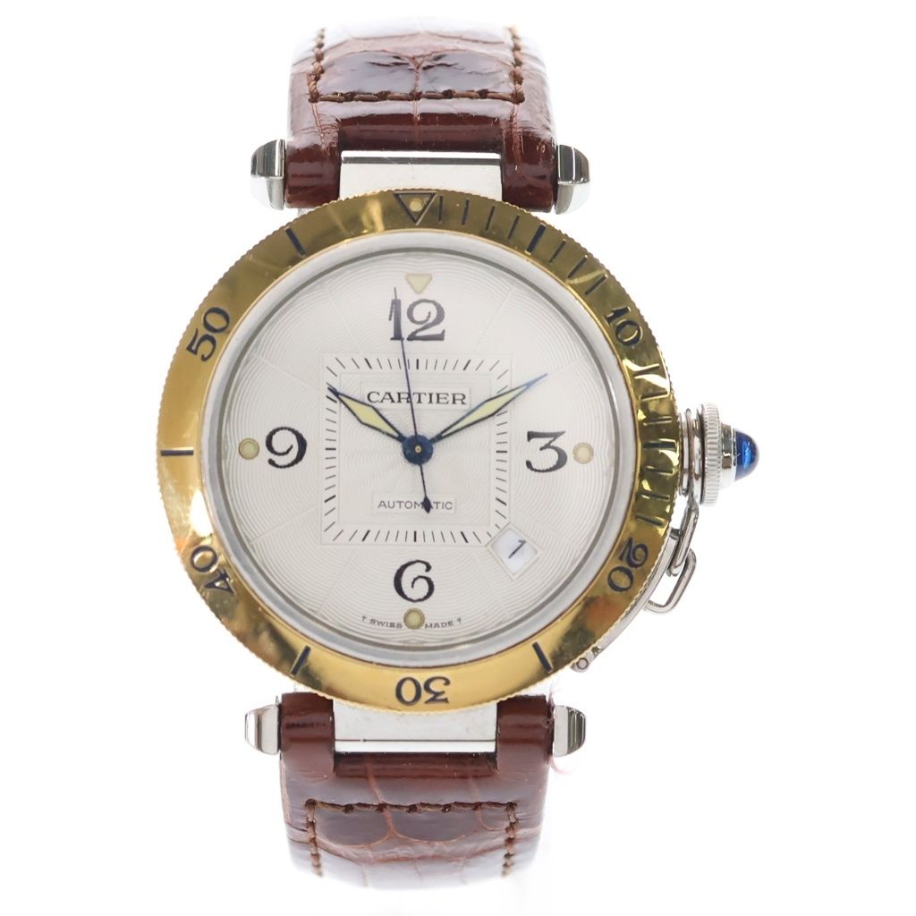 Cartier Pasha de Cartier Plunger Watch Date Back Skelton Yg SS Leather Automatic
