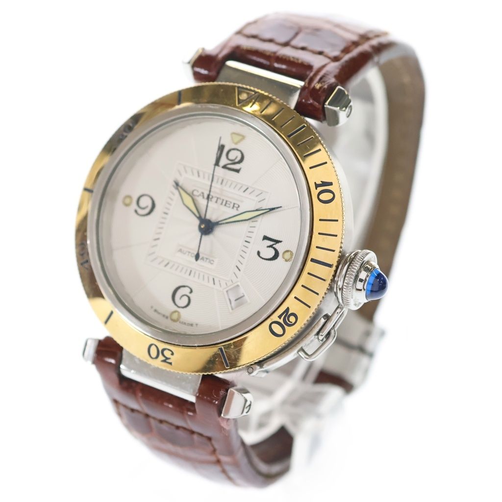 Cartier Pasha de Cartier Plunger Watch Date Back Skelton Yg SS Leather Automatic — view 4