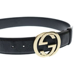 Gucci Interlocking Leather Belt Gold Black — view 4