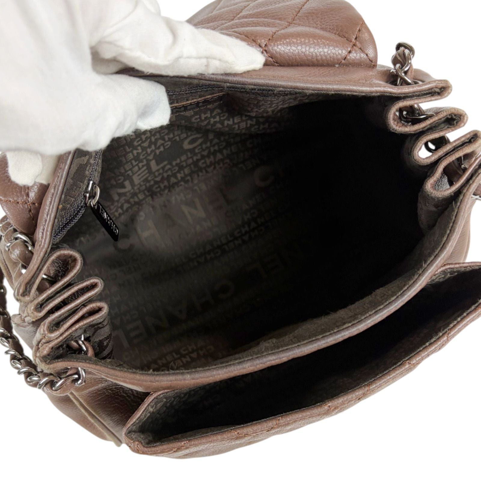 Chanel 2.55 Chain Shoulder Bag Caviar Leather Mademoiselle Lock Quilted Brown — view 9