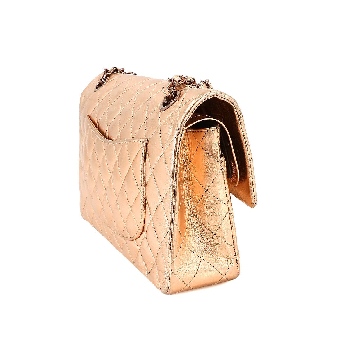 Chanel Quilted 25 Chain Shoulder Bag Leather Metallic Pink Gold Limited — view 3