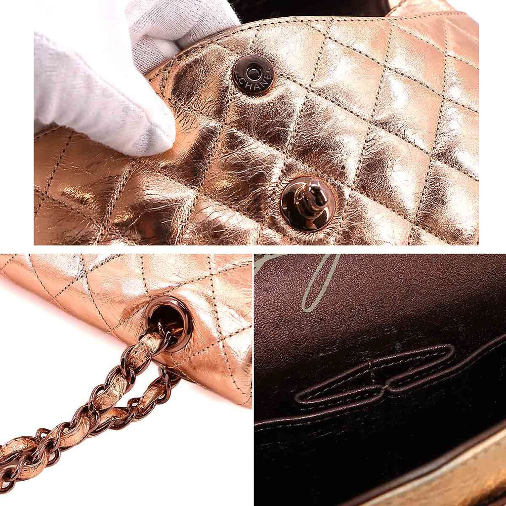 Chanel Quilted 25 Chain Shoulder Bag Leather Metallic Pink Gold Limited — view 8