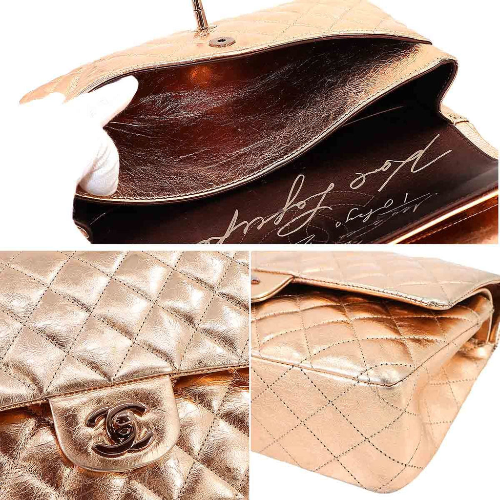 Chanel Quilted 25 Chain Shoulder Bag Leather Metallic Pink Gold Limited — view 9