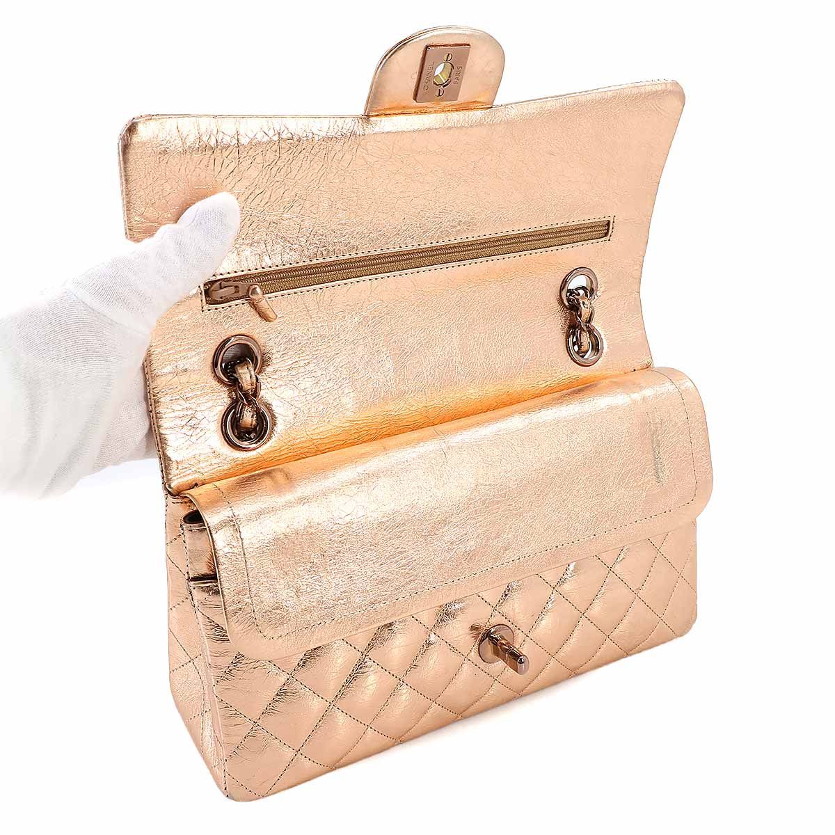 Chanel Quilted 25 Chain Shoulder Bag Leather Metallic Pink Gold Limited — view 6