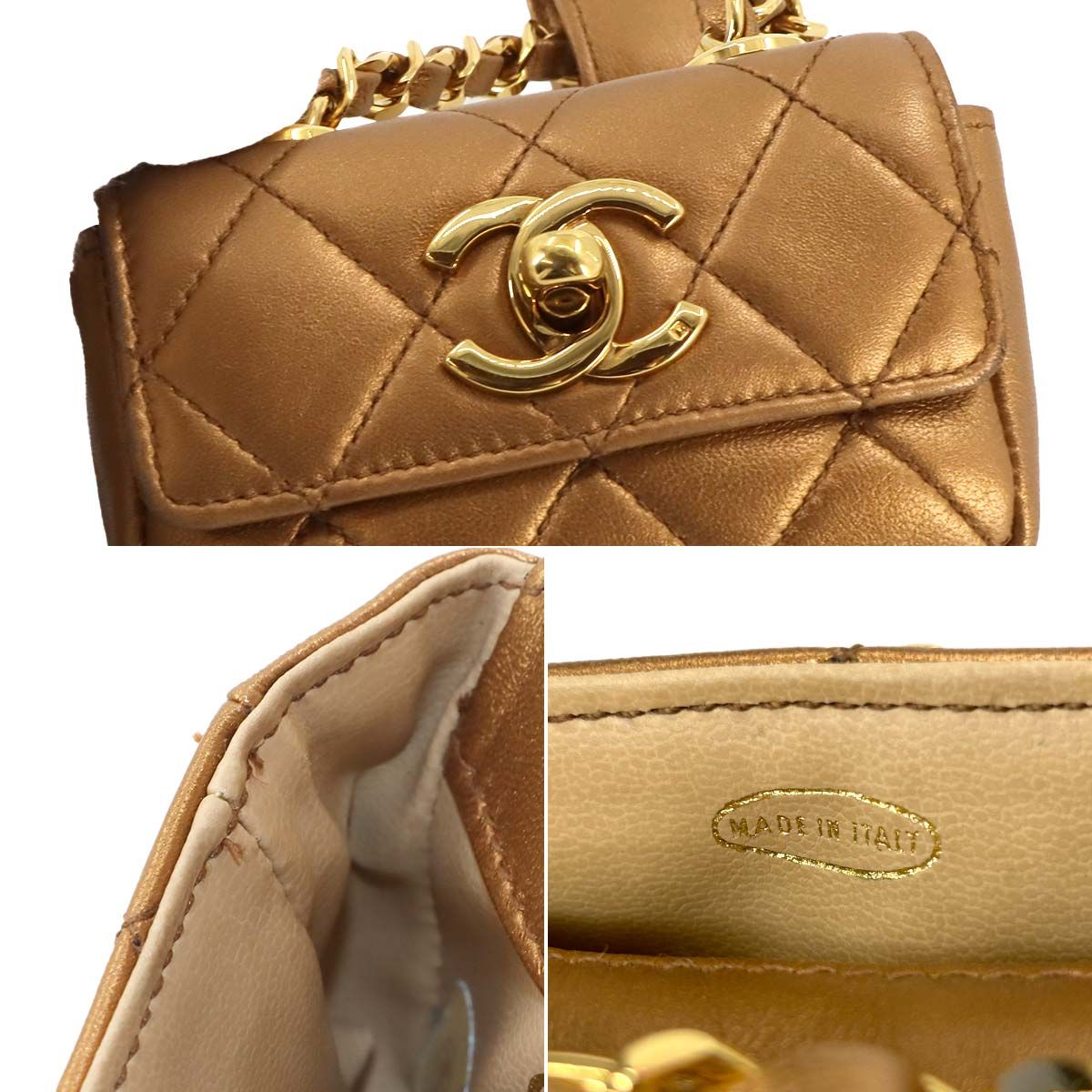 Chanel Quilted Belt Bag Waist Pouch Leather Metallic Brown — view 7