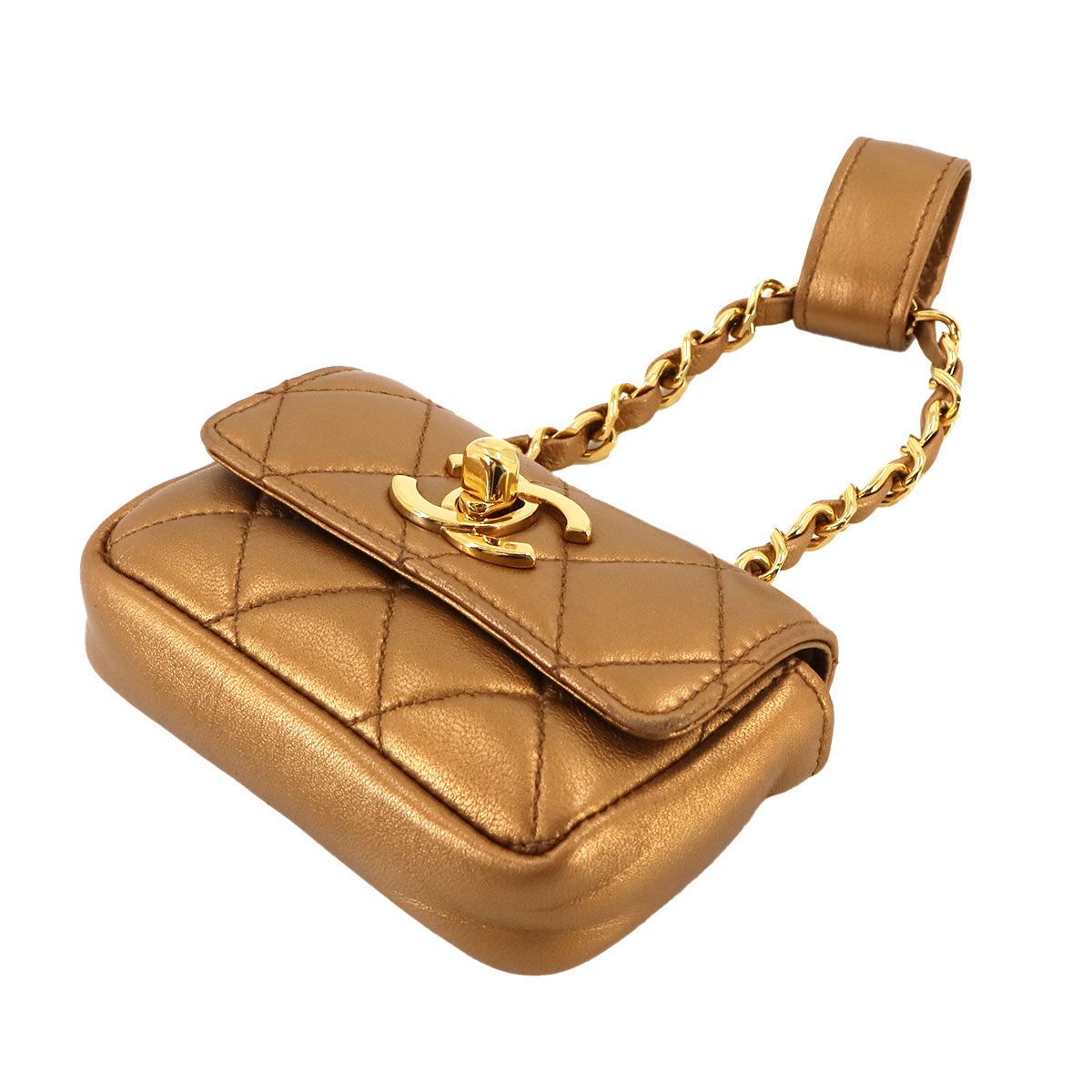 Chanel Quilted Belt Bag Waist Pouch Leather Metallic Brown — view 3