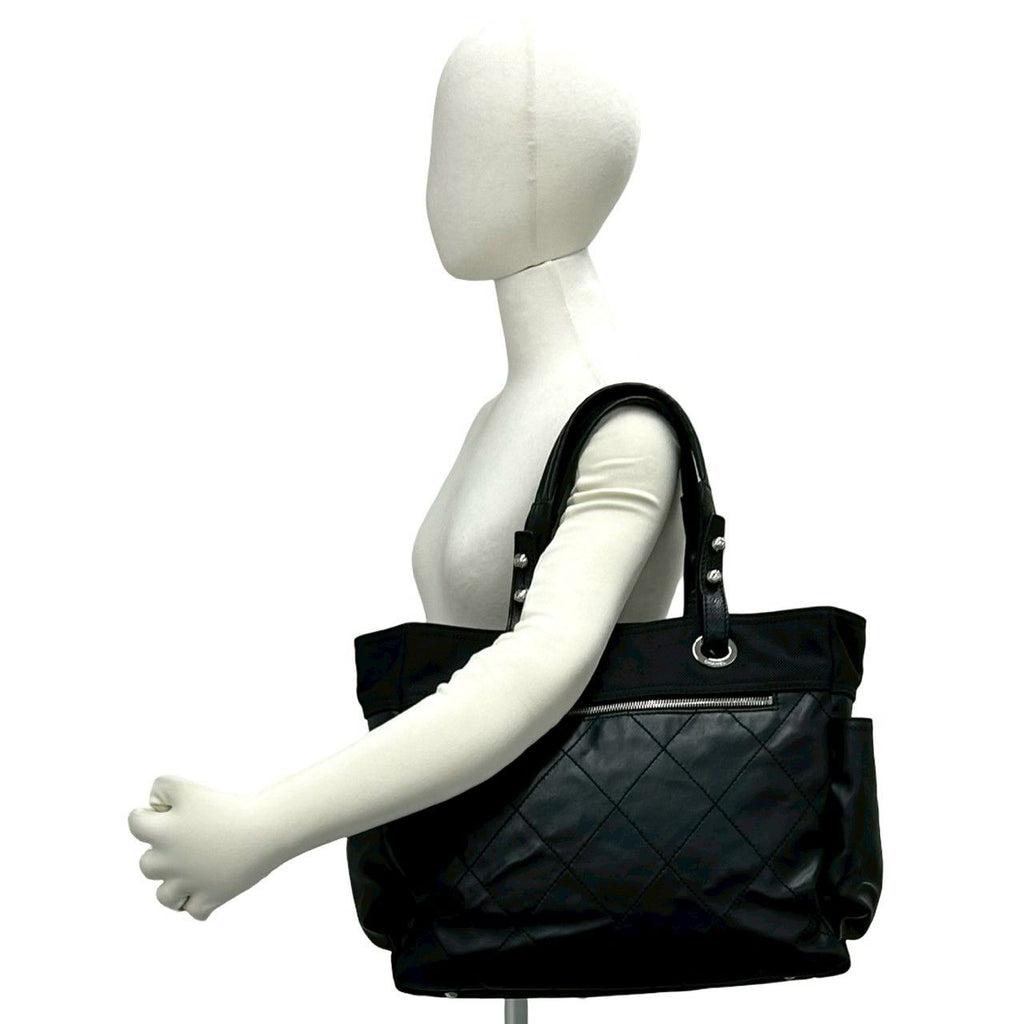 Chanel With Card Paris Biarritz GM Canvas Leather Tote Black — view 2