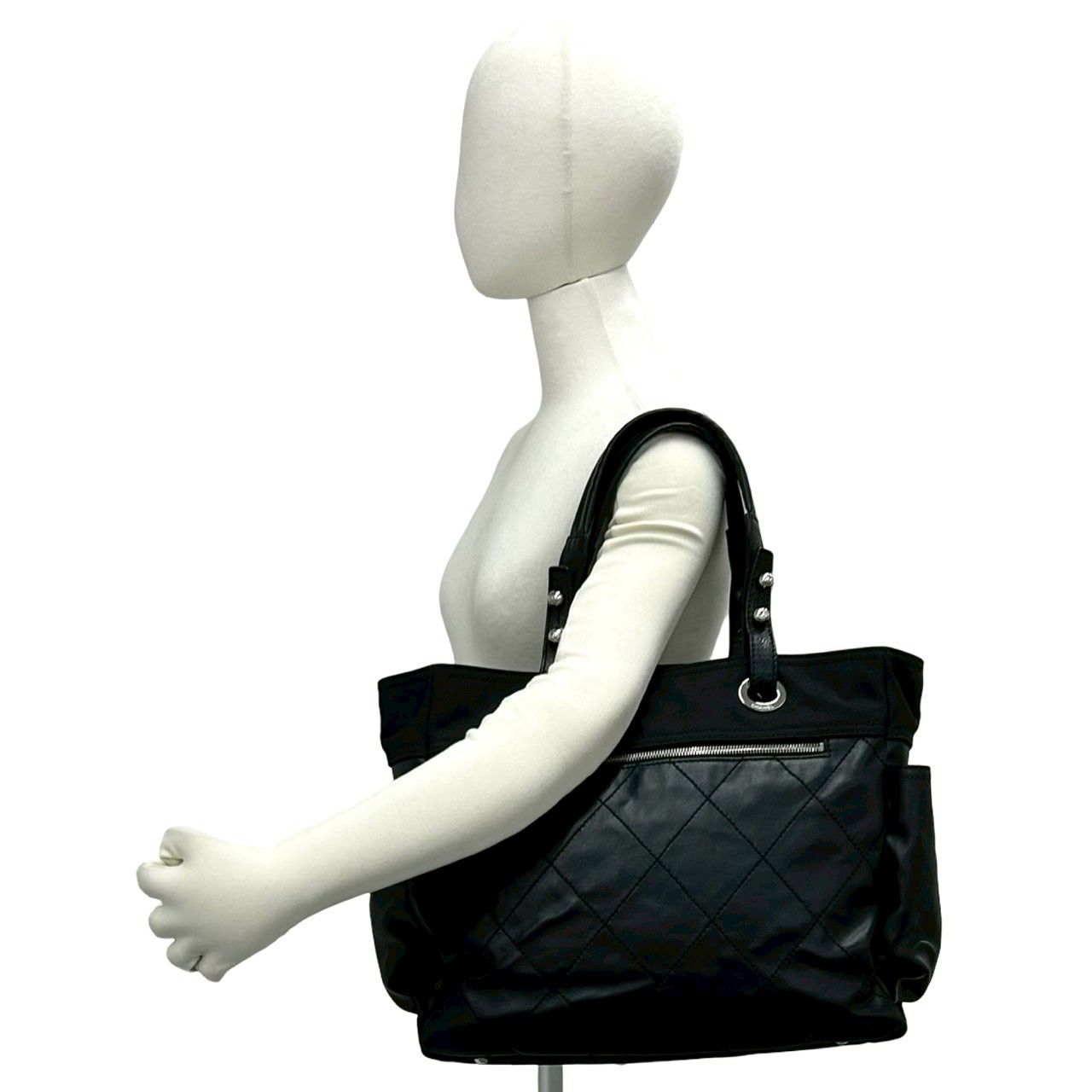 Chanel With Card Paris Biarritz GM Canvas Leather Tote Black — view 2