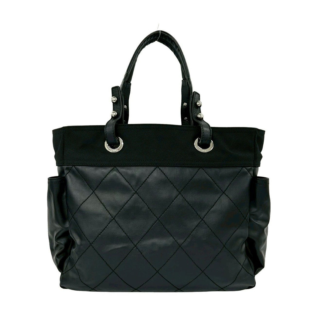 Chanel With Card Paris Biarritz GM Canvas Leather Tote Black — view 3