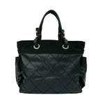 Chanel With Card Paris Biarritz GM Canvas Leather Tote Black — view 3