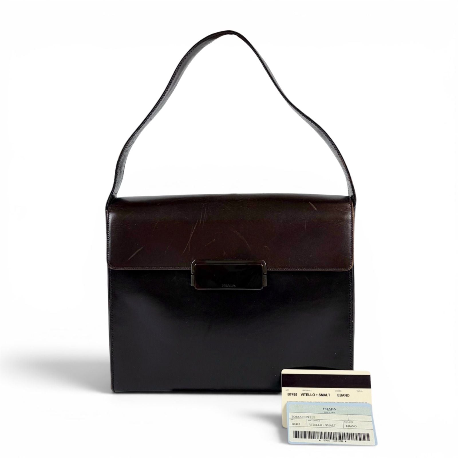 Prada Leather Shoulder Bag Hobo Soho Dark Brown Vintage