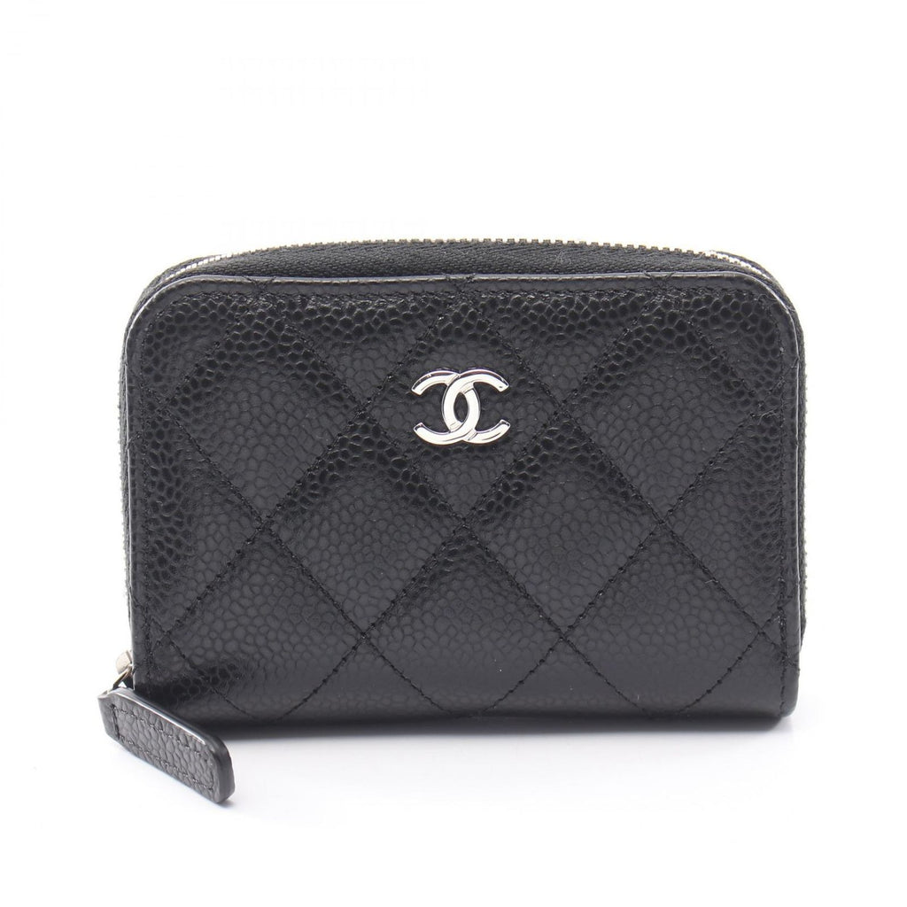 Chanel Coin Case Classic Zip Purse Quilted Black Caviar Leather
