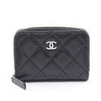 Chanel Coin Case Classic Zip Purse Quilted Black Caviar Leather