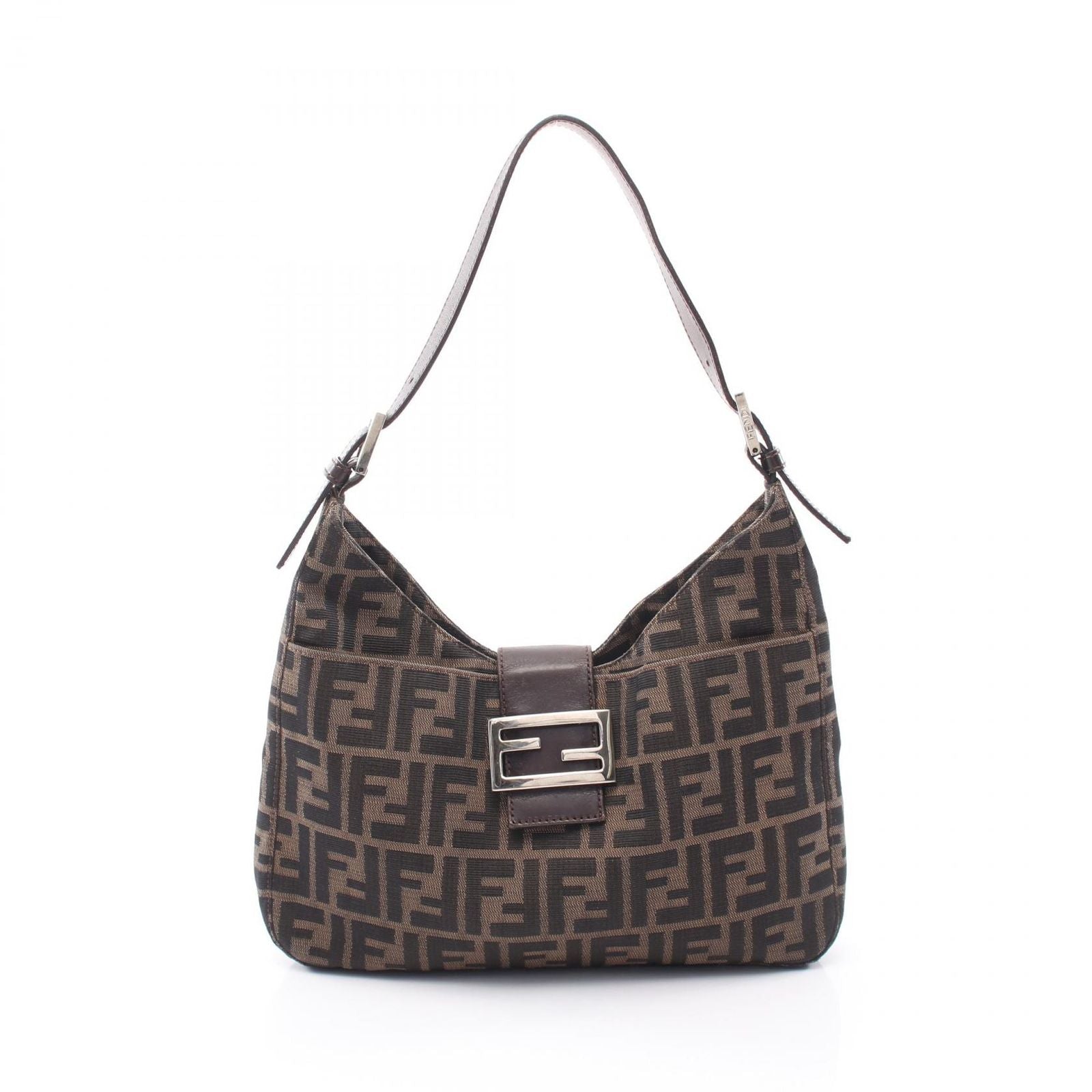 Fendi Shoulder Bag Zucca Brown Canvas Leather