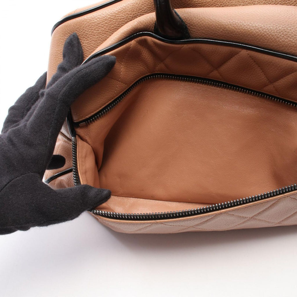 Chanel Tote Quilted Bowling Bag Camel Black Caviar Leather — view 9