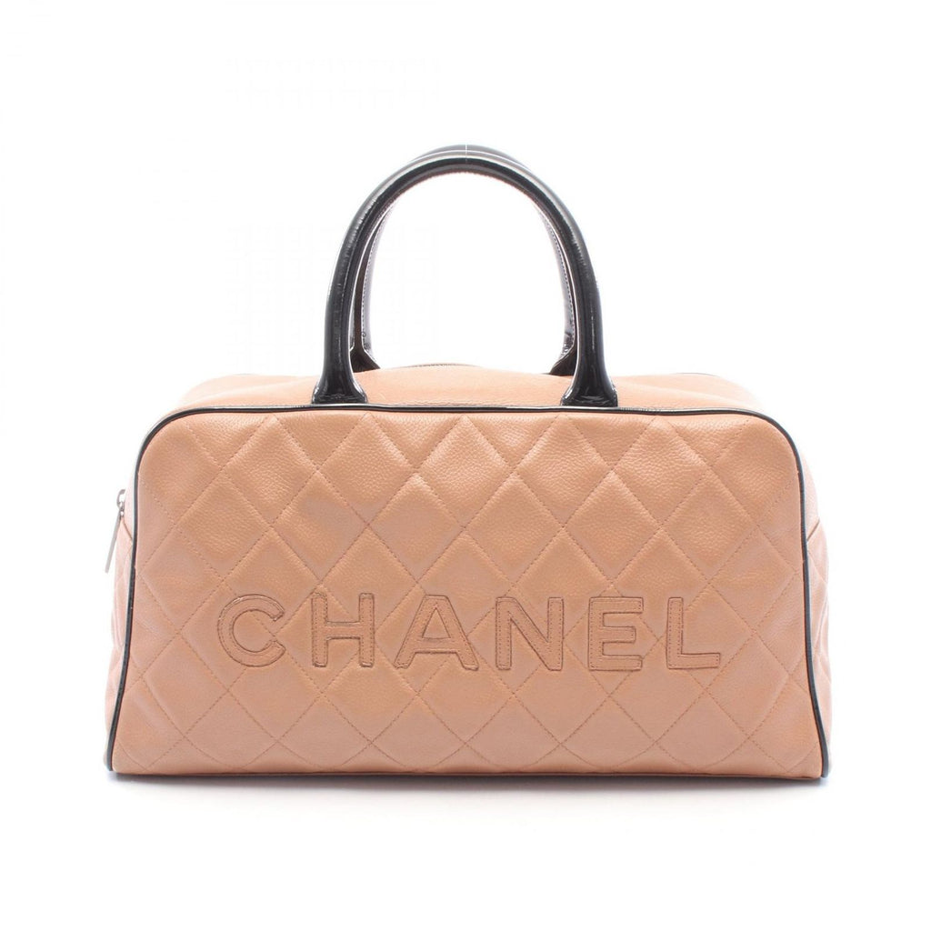 Chanel Tote Quilted Bowling Bag Camel Black Caviar Leather