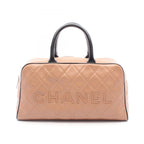 Chanel Tote Quilted Bowling Bag Camel Black Caviar Leather