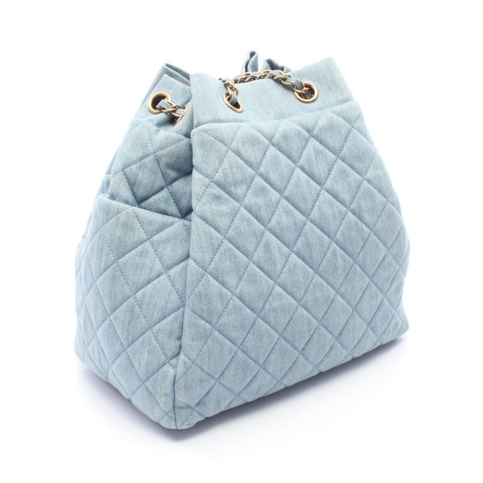 Chanel Shoulder Bag Quilted Drawstring Denim Blue — view 2