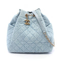 Chanel Shoulder Bag Quilted Drawstring Denim Blue