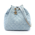 Chanel Shoulder Bag Quilted Drawstring Denim Blue
