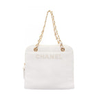 Chanel Tote Logo White Caviar Leather Chain