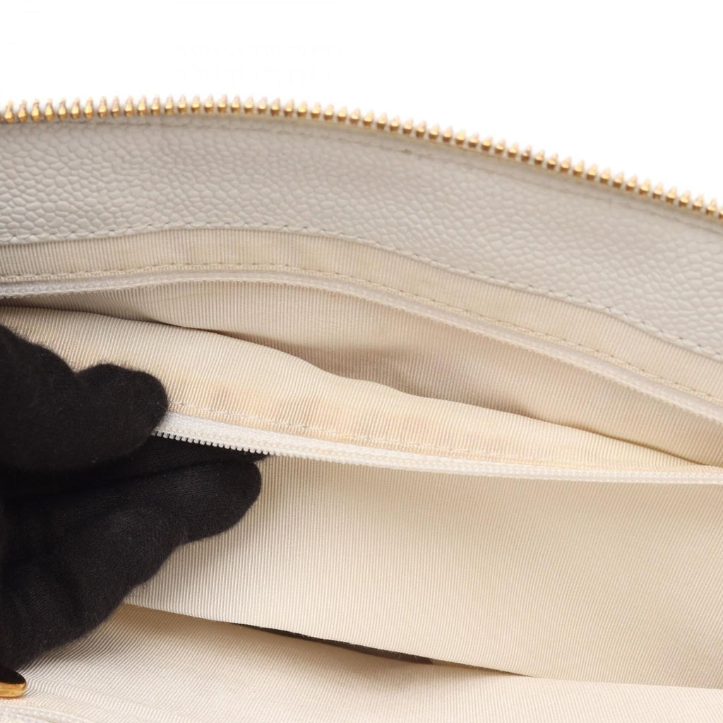 Chanel Tote Logo White Caviar Leather Chain — view 8