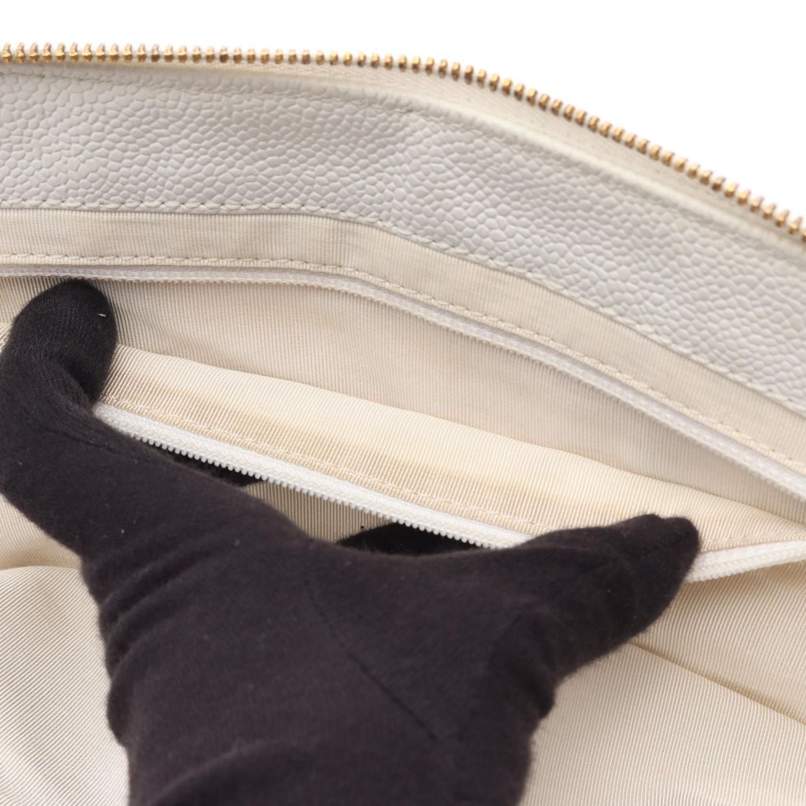 Chanel Tote Logo White Caviar Leather Chain — view 6