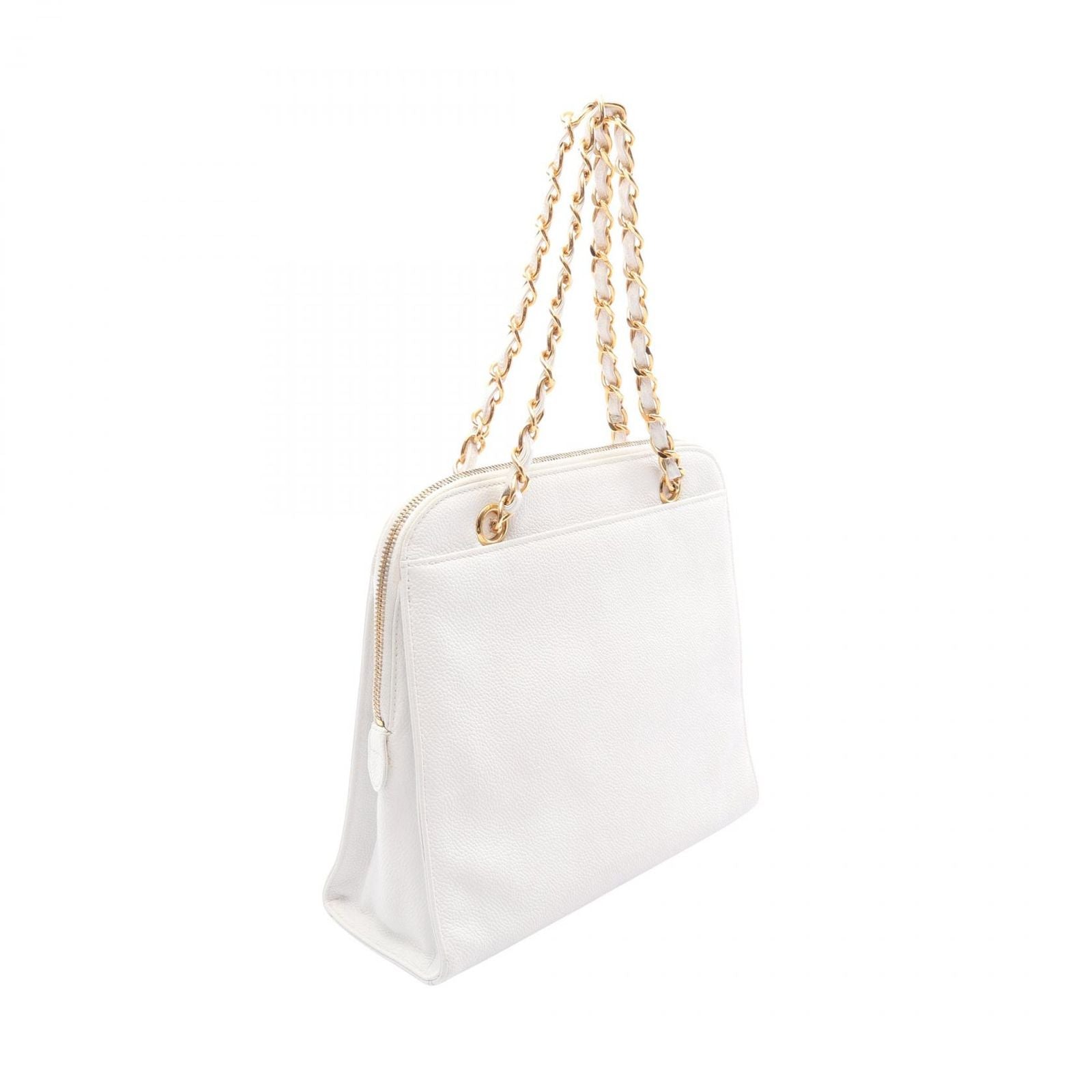 Chanel Tote Logo White Caviar Leather Chain — view 2