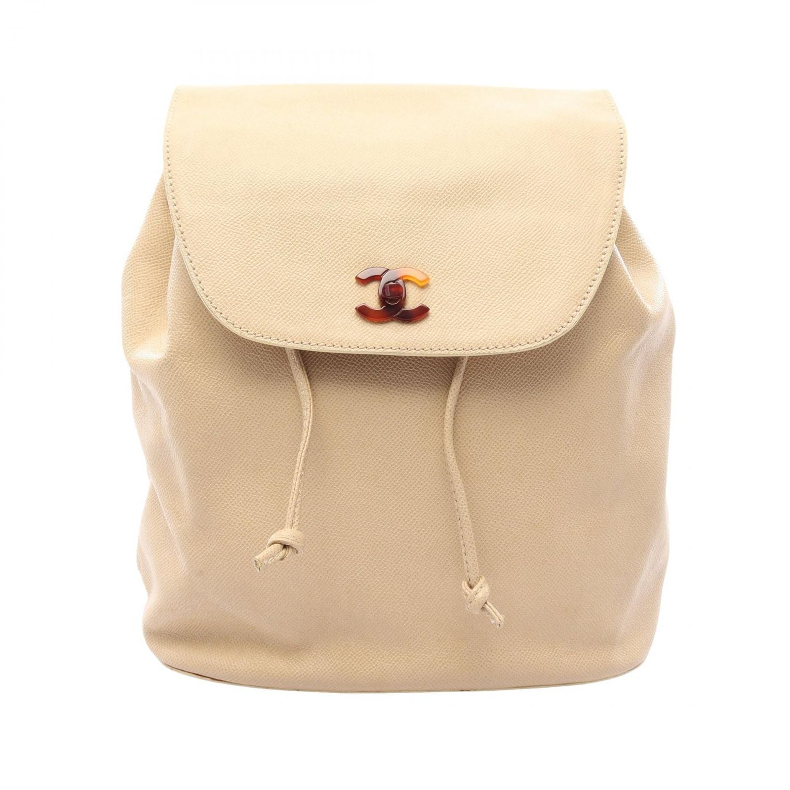 Chanel Backpack CC Logo Light Beige Caviar Leather