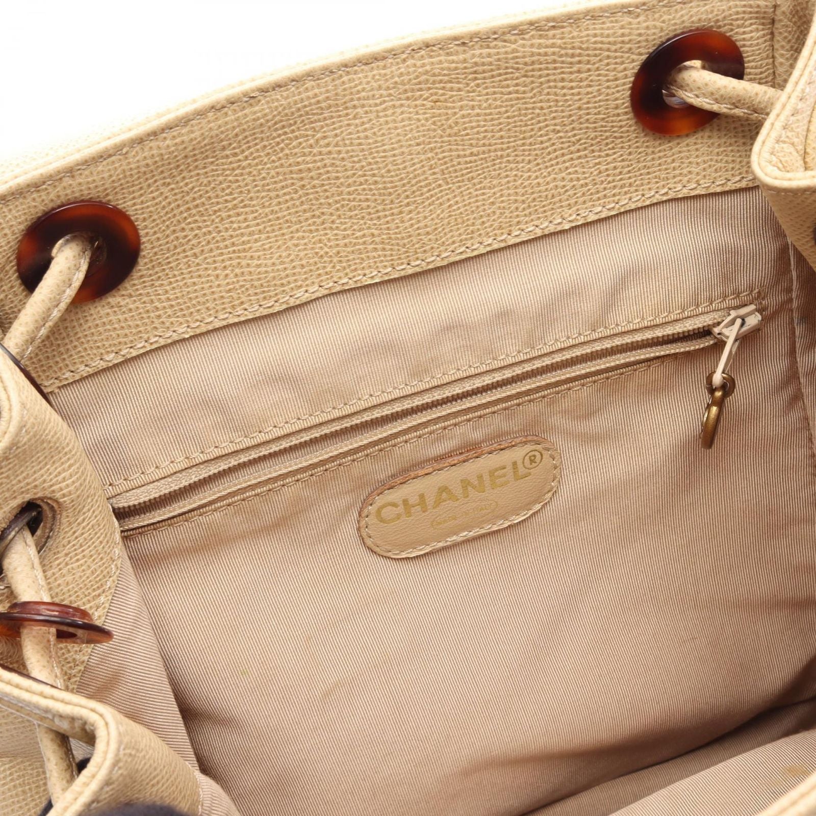 Chanel Backpack CC Logo Light Beige Caviar Leather — view 8
