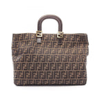 Fendi Handbag Zucca Brown Canvas Leather