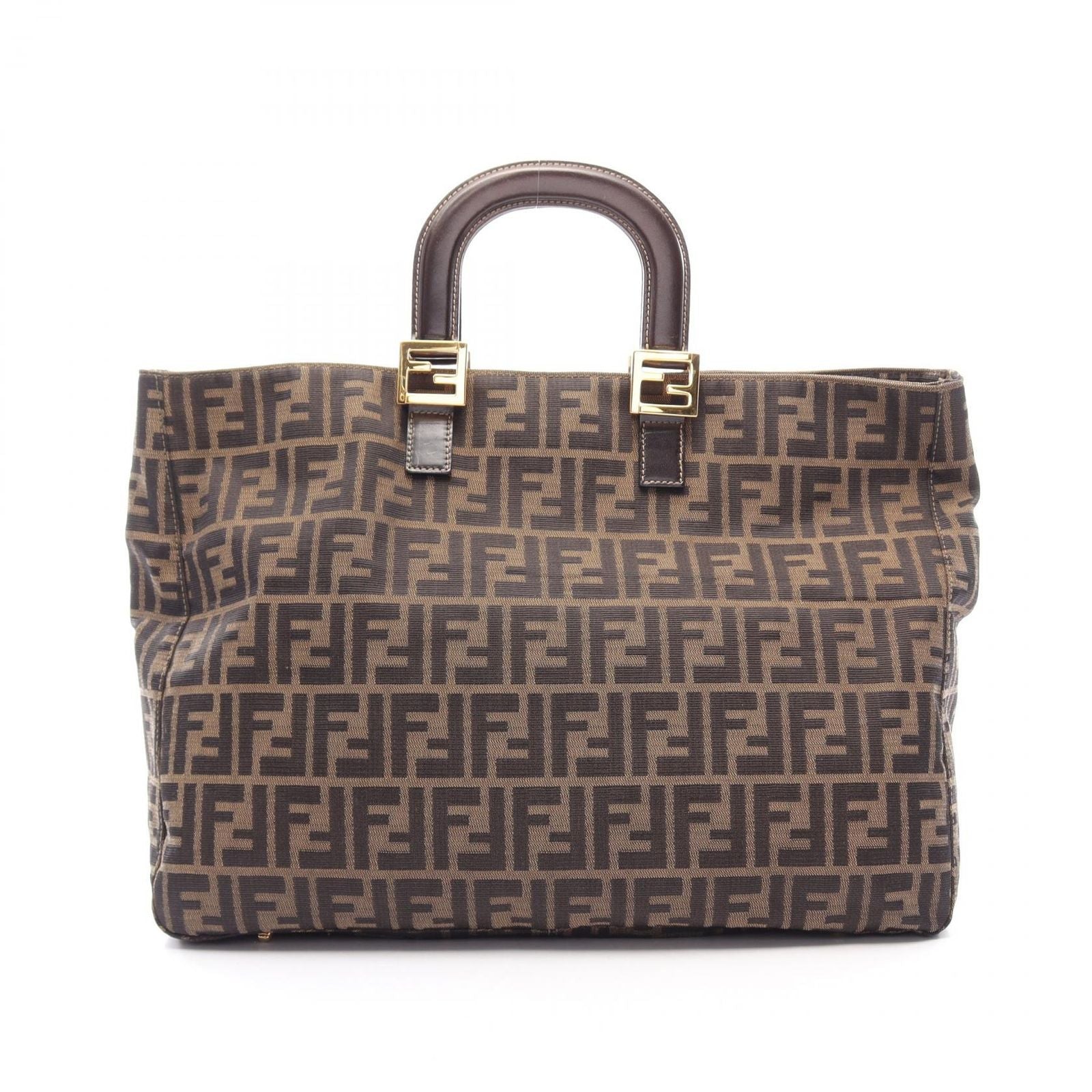 Fendi Handbag Zucca Brown Canvas Leather