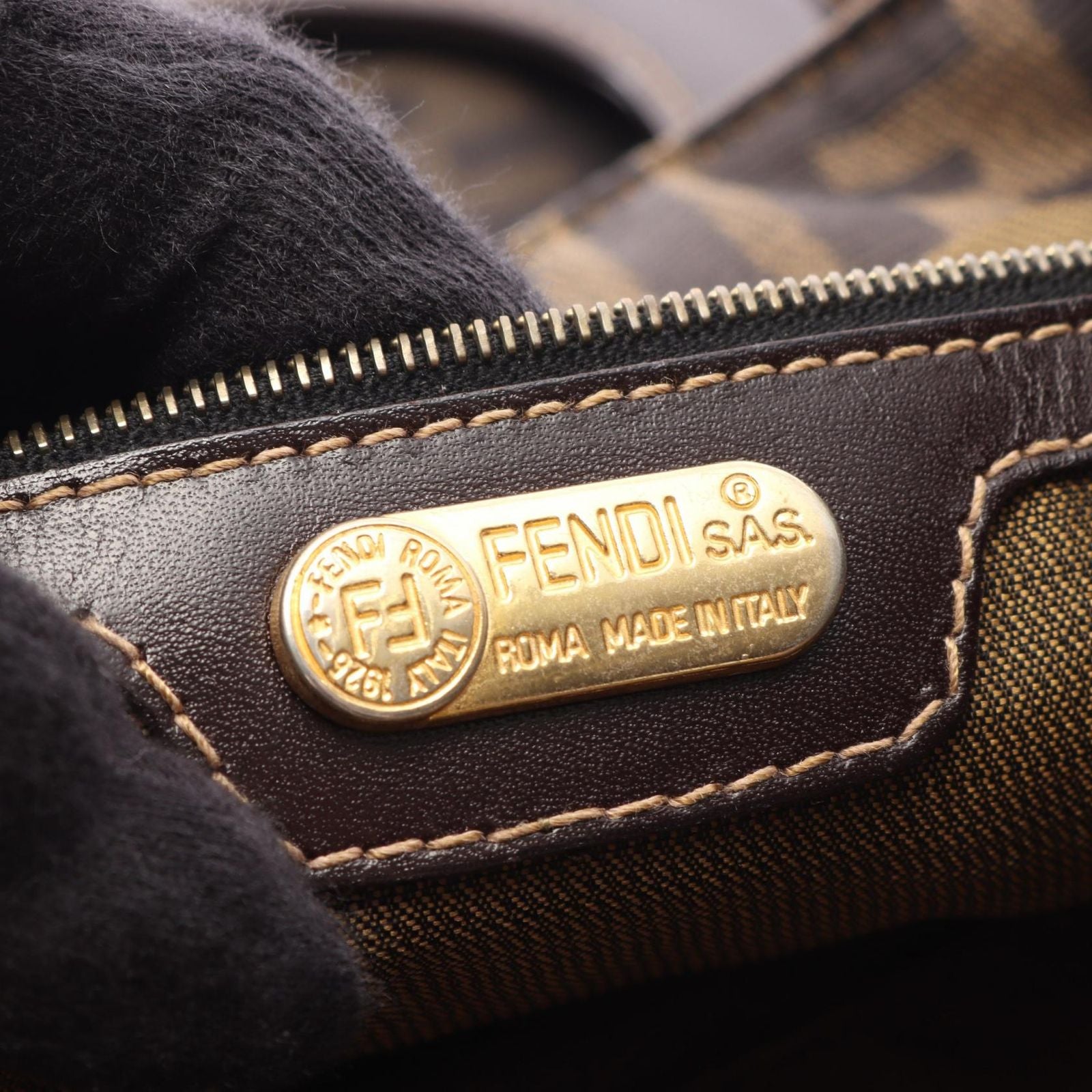 Fendi Handbag Zucca Brown Canvas Leather — view 4