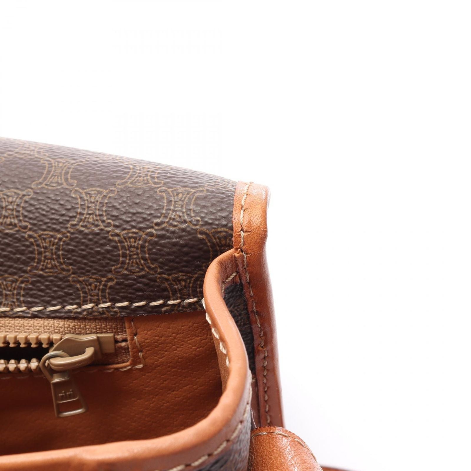 Celine Shoulder Bag Macadam Brown Canvas Leather — view 6