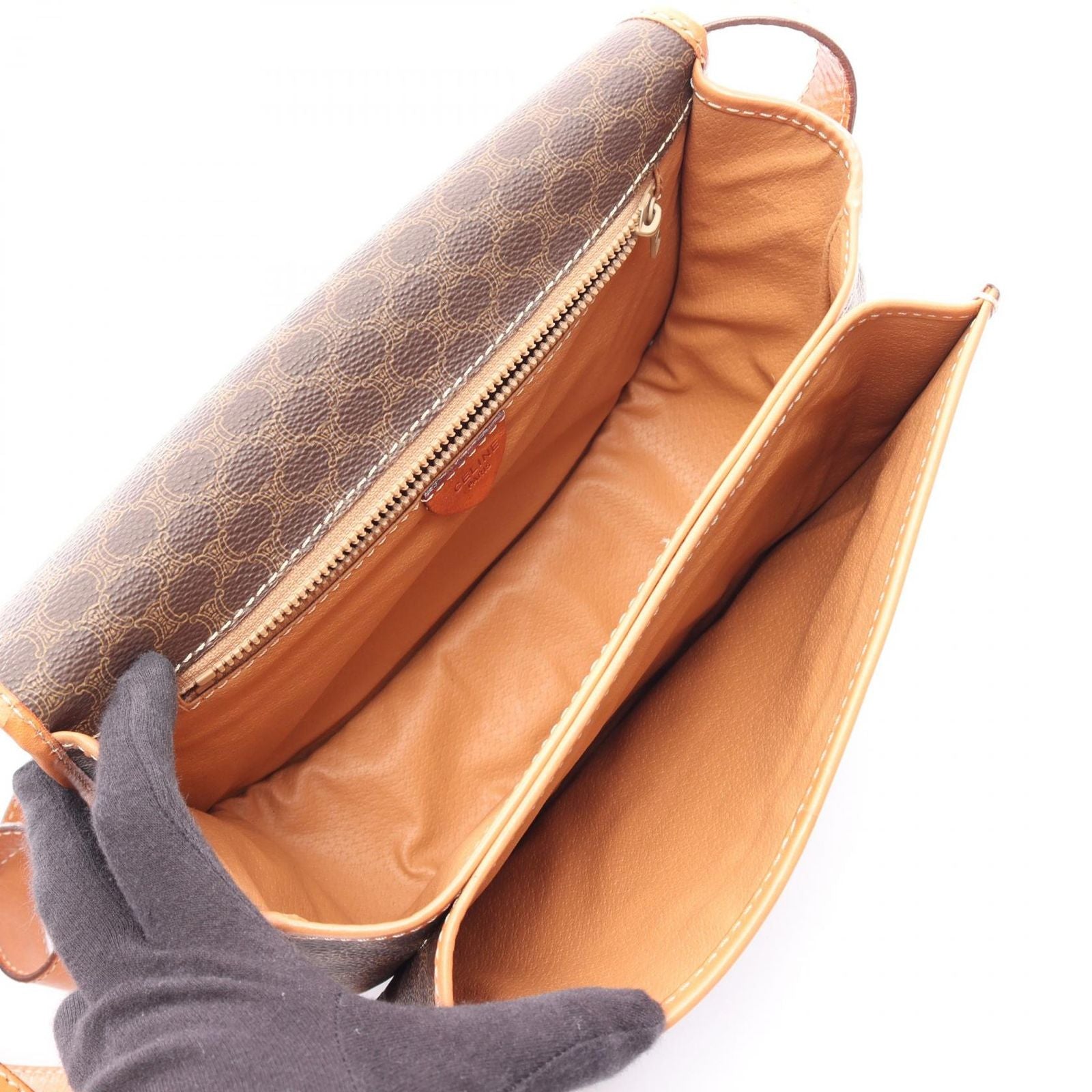 Celine Shoulder Bag Macadam Brown Canvas Leather — view 3