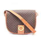 Celine Shoulder Bag Macadam Brown Canvas Leather